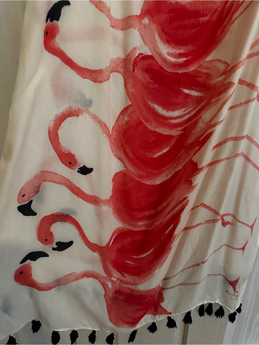 kate spade White and Coral Flamingo Print Scarf
